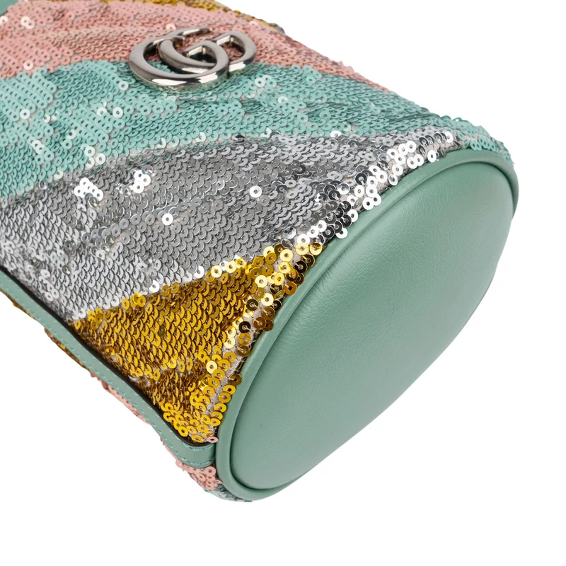 Gucci Multicolor Striped Sequin Marmont GG Small Bucket Crossbody Bag