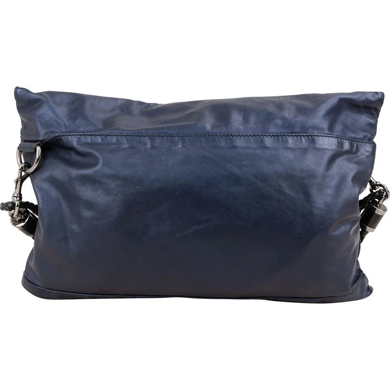 Gucci Blue Metallic Leather Babouska Studded Clutch Shoulder Bag