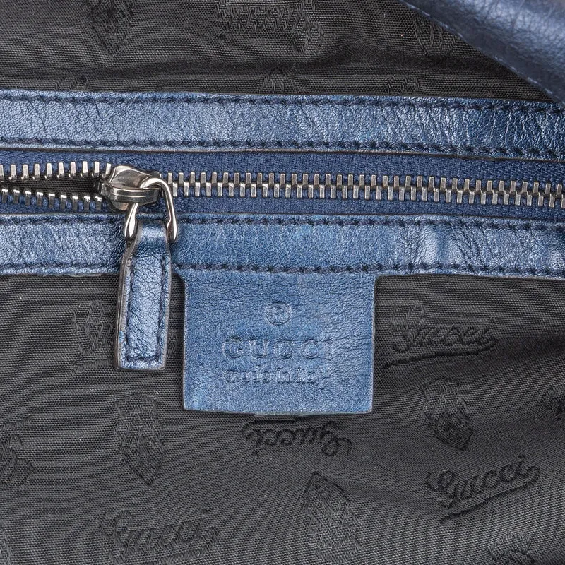 Gucci Blue Metallic Leather Babouska Studded Clutch Shoulder Bag