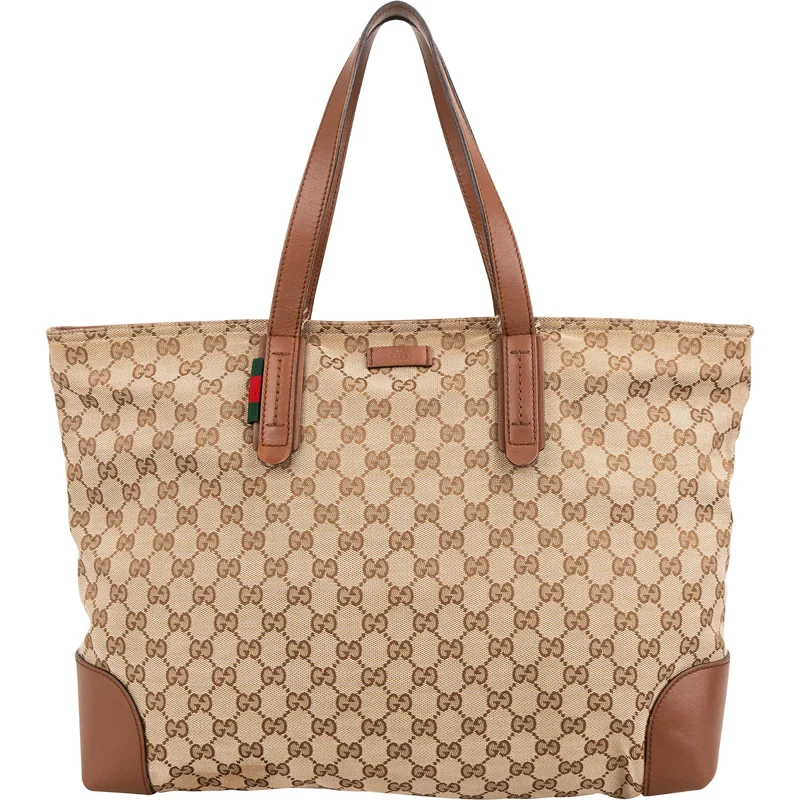 Gucci Monogram GG Canvas Web Tote Shoulder Bag