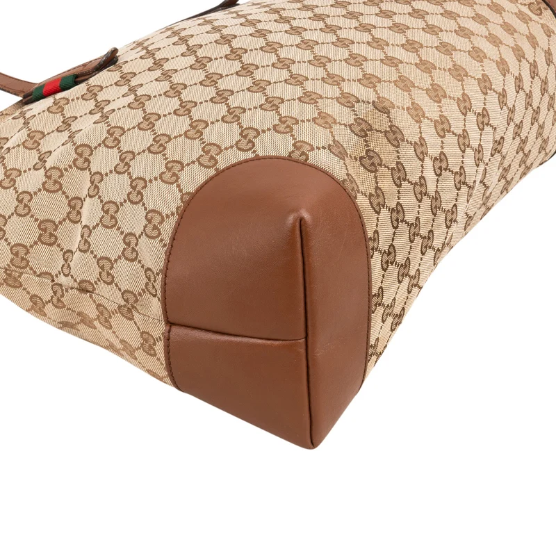 Gucci Monogram GG Canvas Web Tote Shoulder Bag