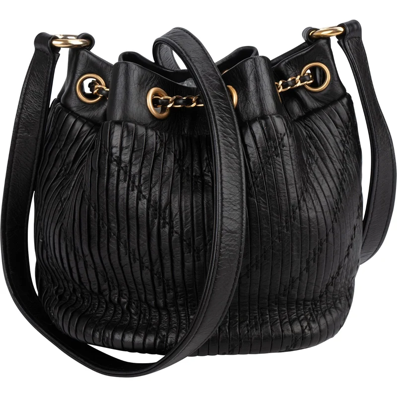 Chanel Pleated Calfskin Small Coco Pleats Drawstring Bucket Crossbody Bag