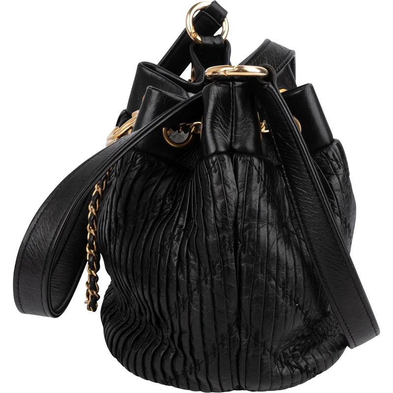 Chanel Pleated Calfskin Small Coco Pleats Drawstring Bucket Crossbody Bag