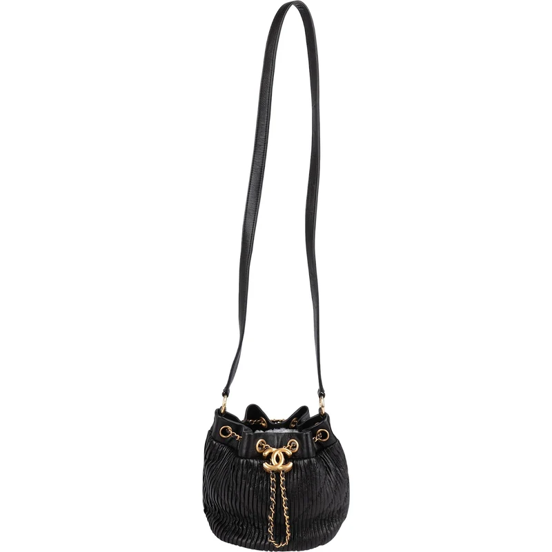 Chanel Pleated Calfskin Small Coco Pleats Drawstring Bucket Crossbody Bag
