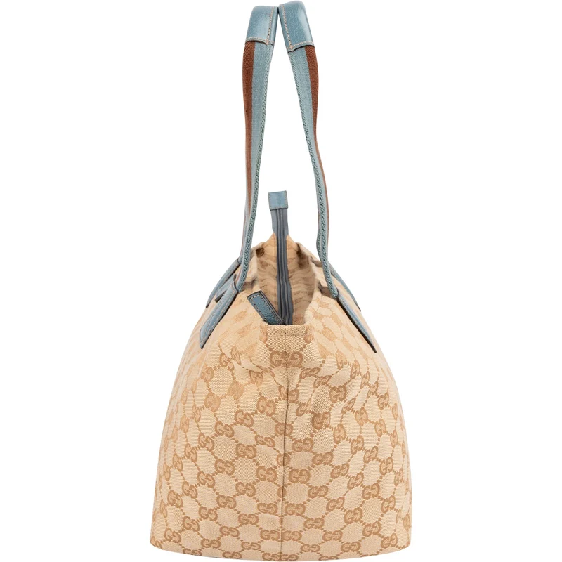 Gucci Monogram GG Canvas Blue Web Stripe Shopper Shoulder Bag