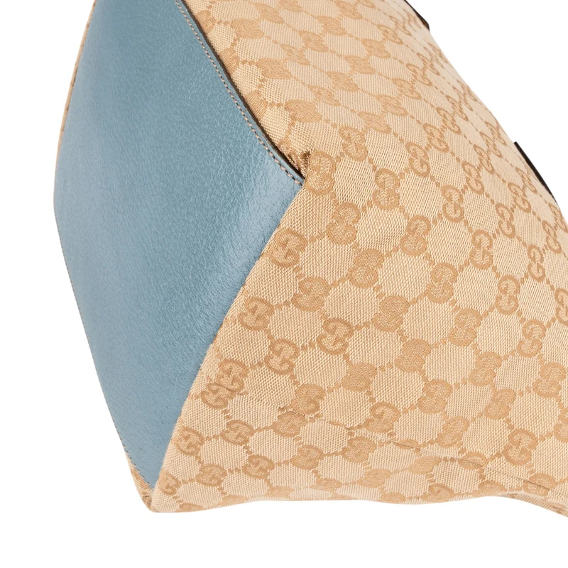 Gucci Monogram GG Canvas Blue Web Stripe Shopper Shoulder Bag