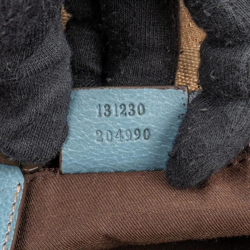 Gucci Monogram GG Canvas Blue Web Stripe Shopper Shoulder Bag