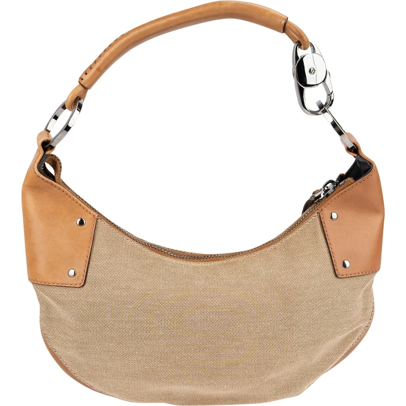 Gucci Canvas Leather Half Moon Woven Handle Shoulder Bag