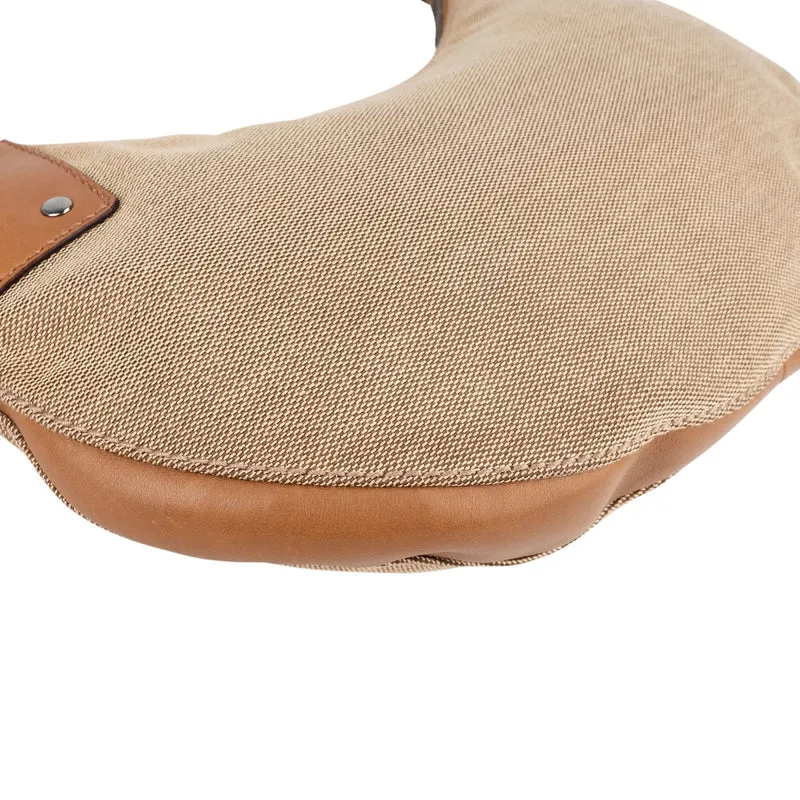 Gucci Canvas Leather Half Moon Woven Handle Shoulder Bag