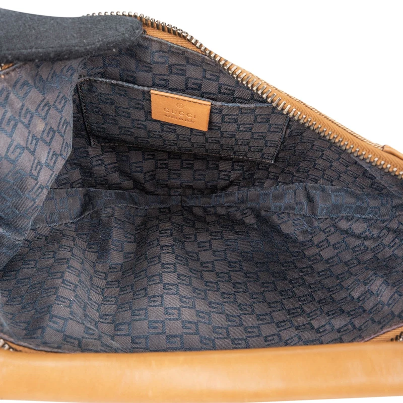 Gucci Canvas Leather Half Moon Woven Handle Shoulder Bag