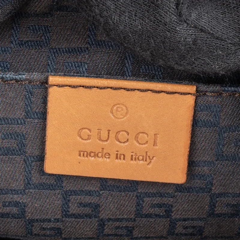 Gucci Canvas Leather Half Moon Woven Handle Shoulder Bag