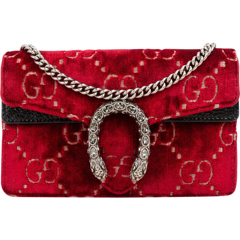 Gucci Monogram Velvet GG Crinkled Leather Crystal Dionysus Mini Crossbody Bag