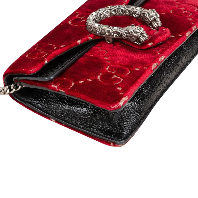 Gucci Monogram Velvet GG Crinkled Leather Crystal Dionysus Mini Crossbody Bag