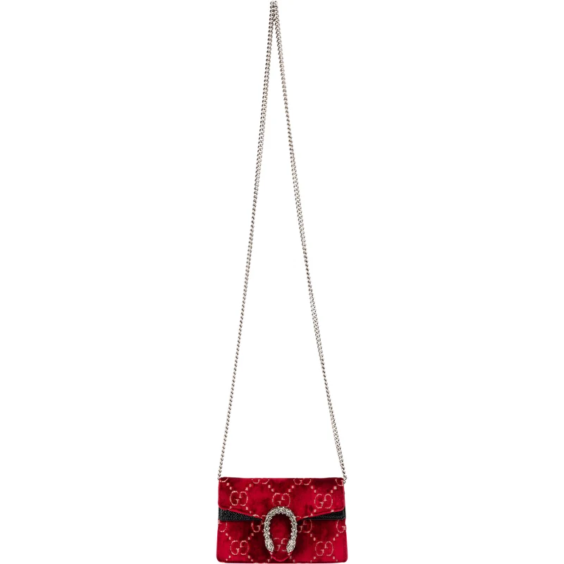 Gucci Monogram Velvet GG Crinkled Leather Crystal Dionysus Mini Crossbody Bag