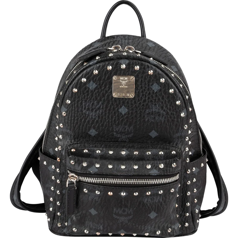 MCM Visetos Monogram Black Small Studded Stark Backpack