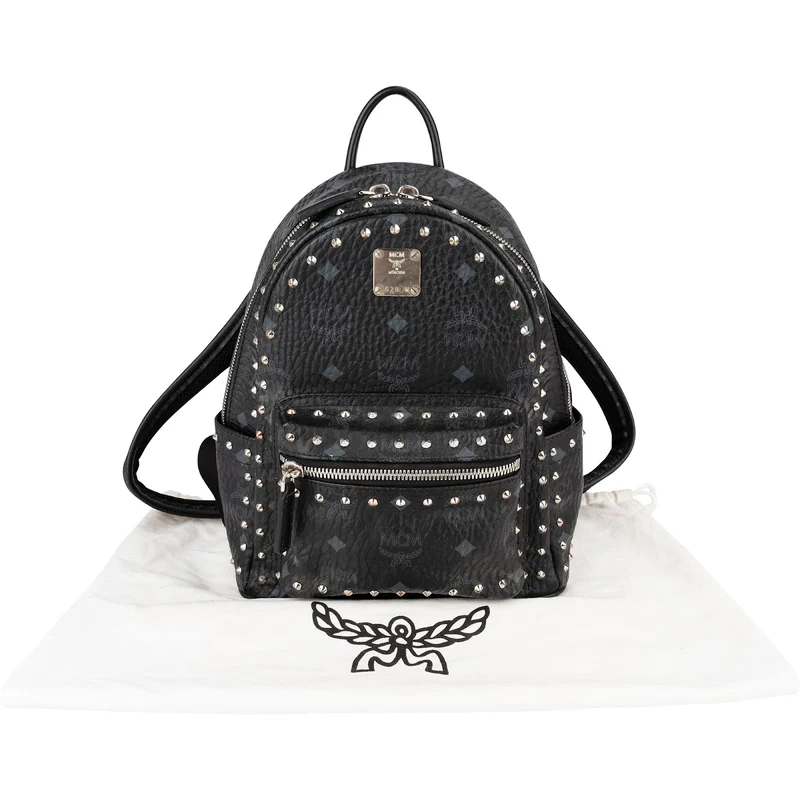 MCM Visetos Monogram Black Small Studded Stark Backpack