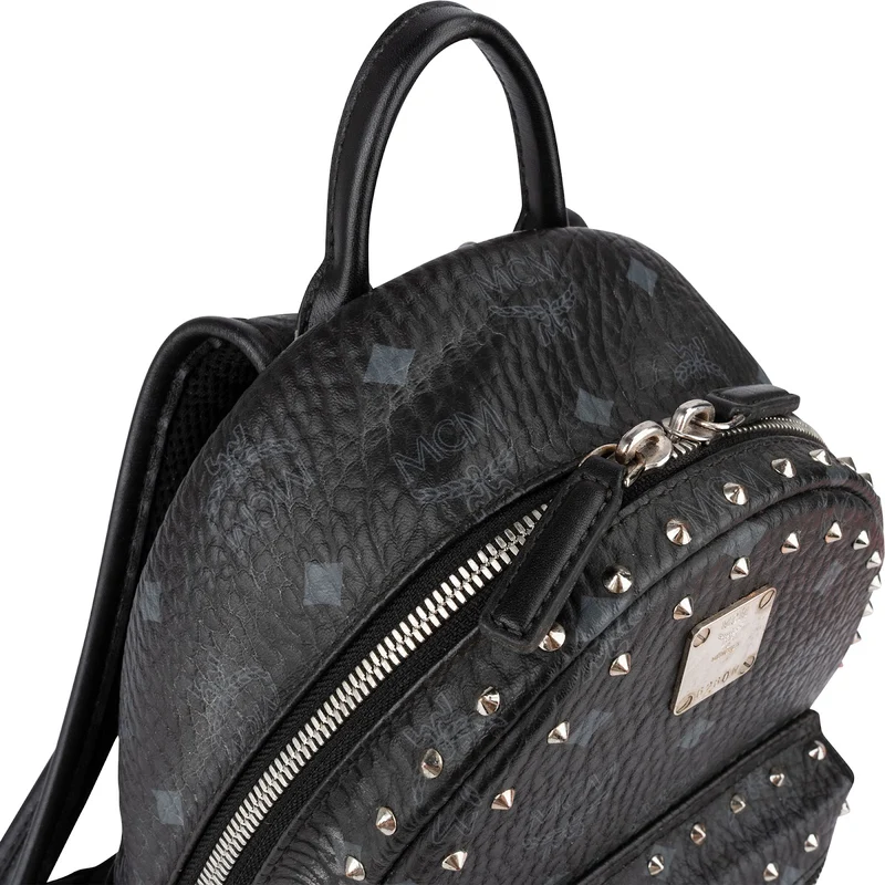 MCM Visetos Monogram Black Small Studded Stark Backpack