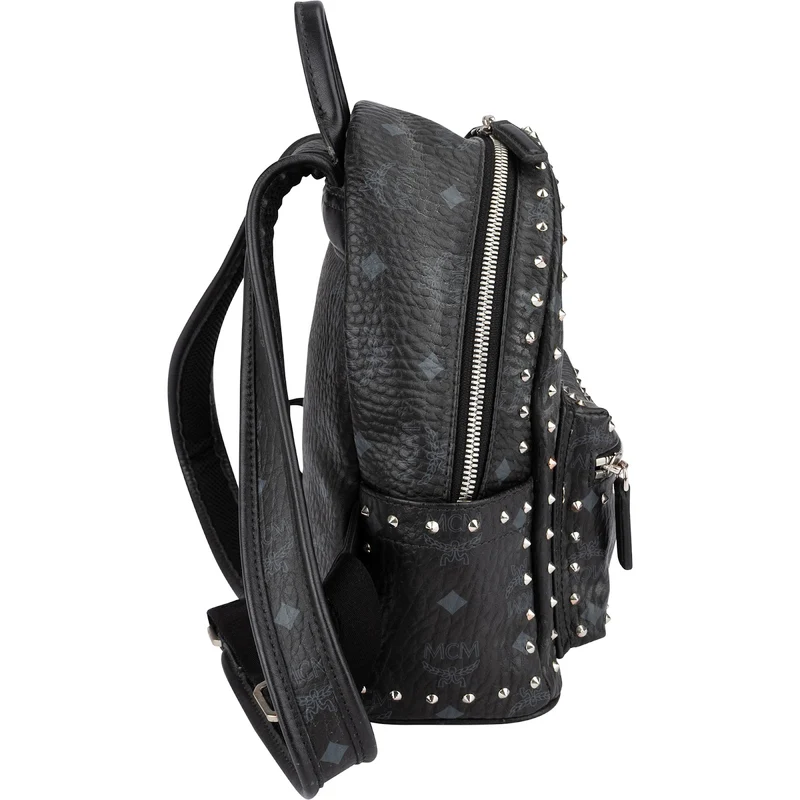 MCM Visetos Monogram Black Small Studded Stark Backpack