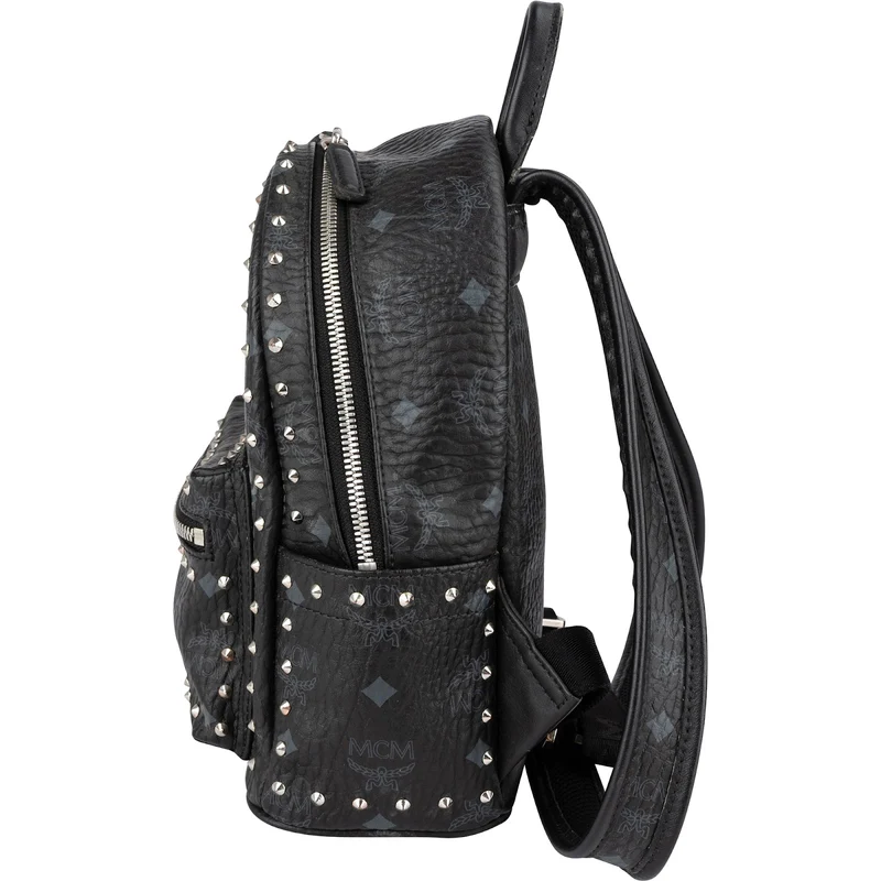 MCM Visetos Monogram Black Small Studded Stark Backpack