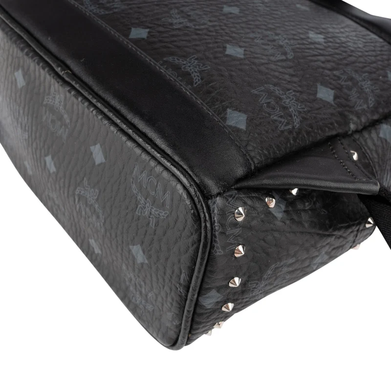 MCM Visetos Monogram Black Small Studded Stark Backpack