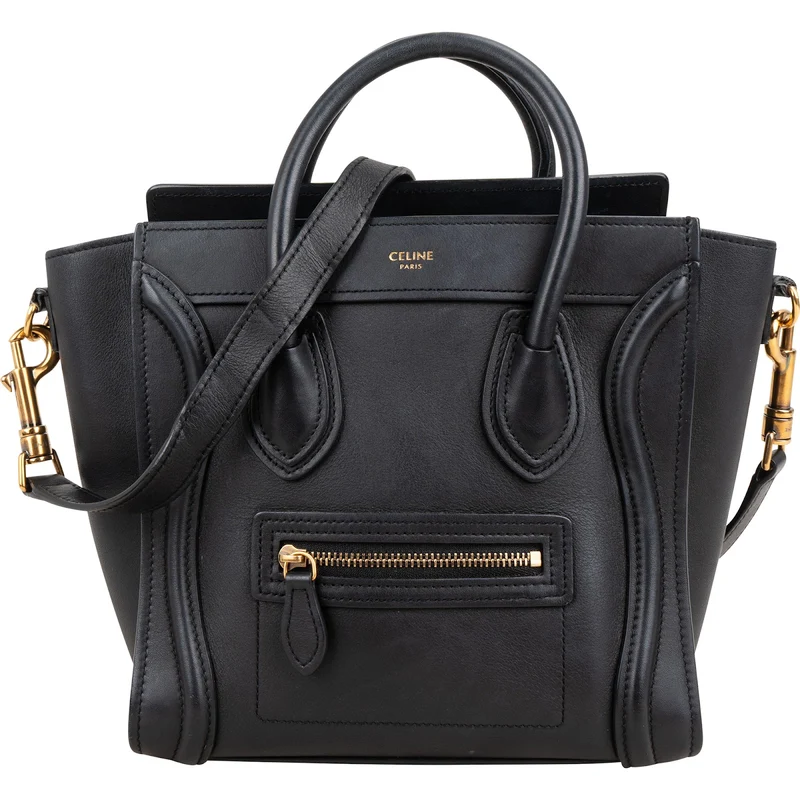 Celine Black Calfskin Leather Luggage Handbag
