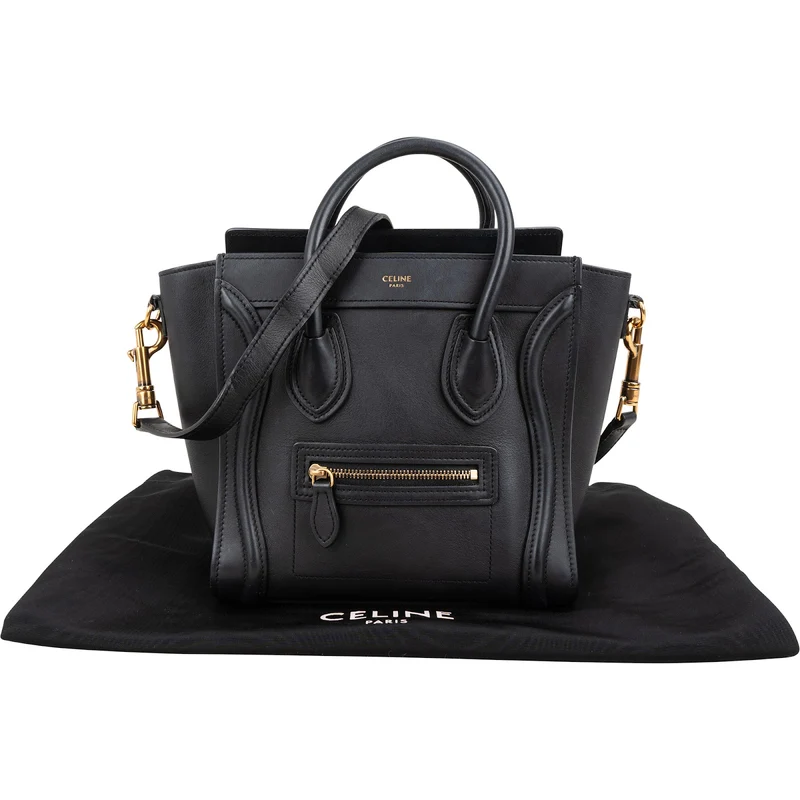 Celine Black Calfskin Leather Luggage Handbag
