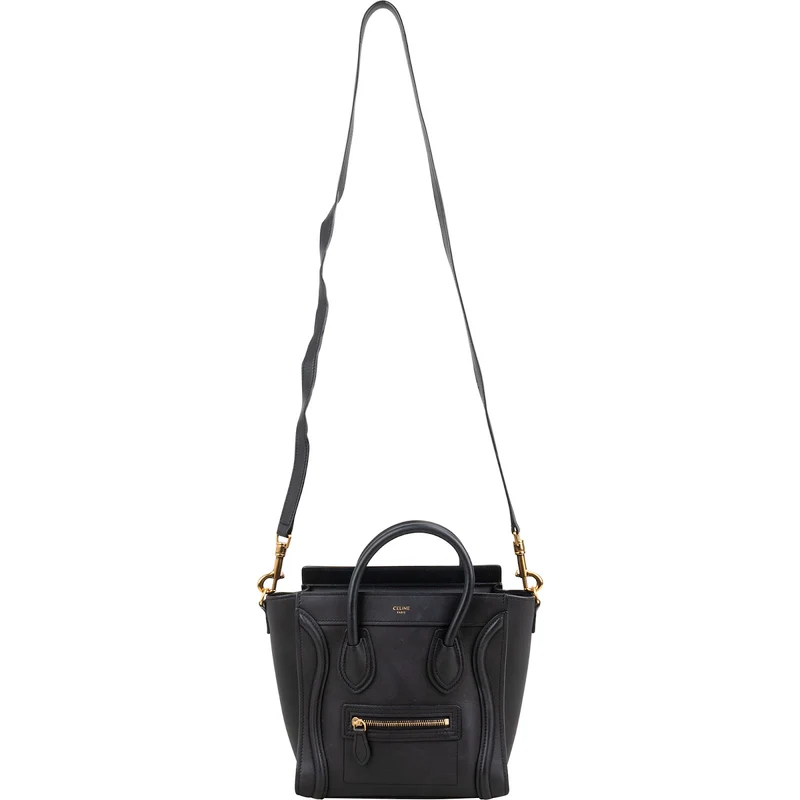 Celine Black Calfskin Leather Luggage Handbag