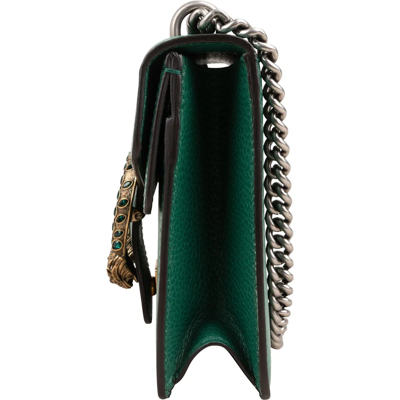 Gucci Grained Green Leather Dionysus Crystal Small Crossbody Bag