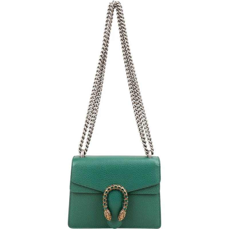 Gucci Grained Green Leather Dionysus Crystal Small Crossbody Bag