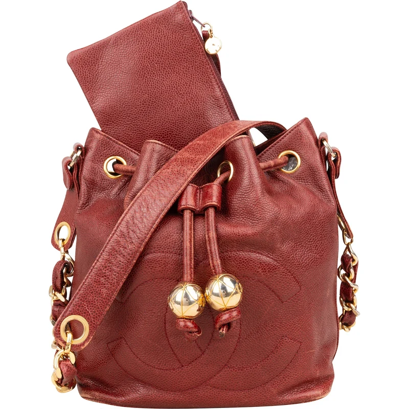 Chanel Caviar Leather CC Drawstring Bucket Crossbody Bag