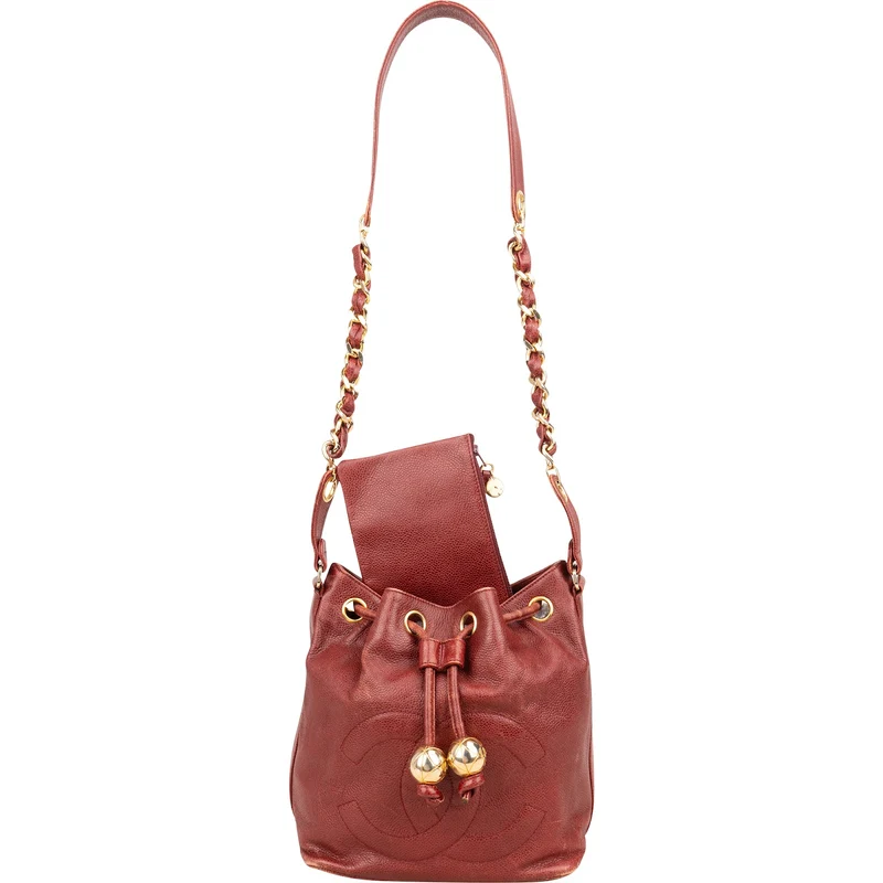 Chanel Caviar Leather CC Drawstring Bucket Crossbody Bag