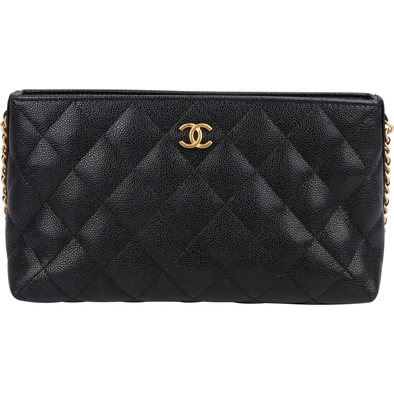 Chanel Quilted Caviar Leather Side Chain Clutch Bag