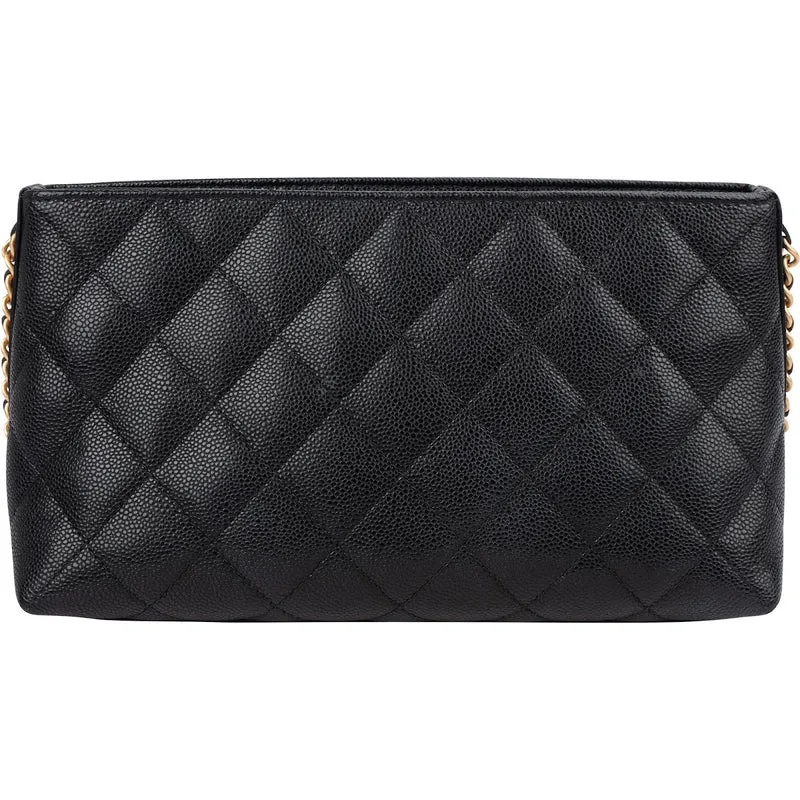Chanel Quilted Caviar Leather Side Chain Clutch Bag