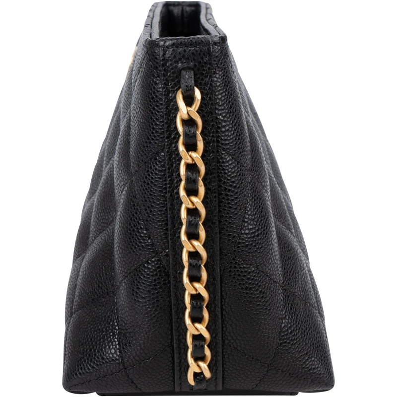 Chanel Quilted Caviar Leather Side Chain Clutch Bag