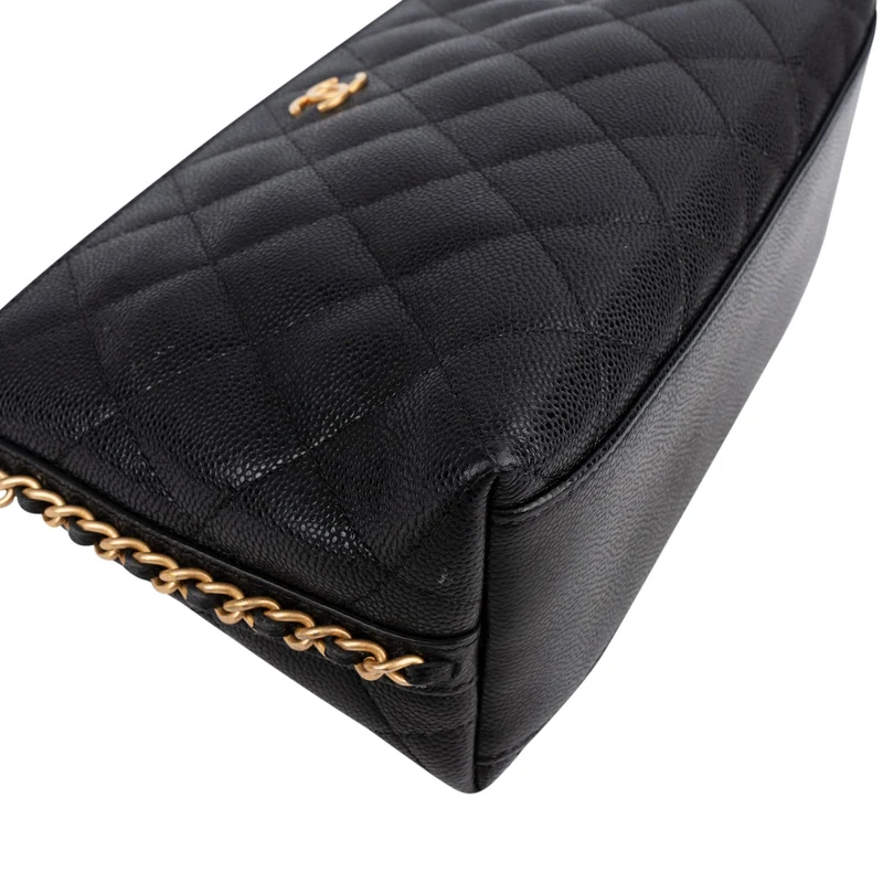Chanel Quilted Caviar Leather Side Chain Clutch Bag