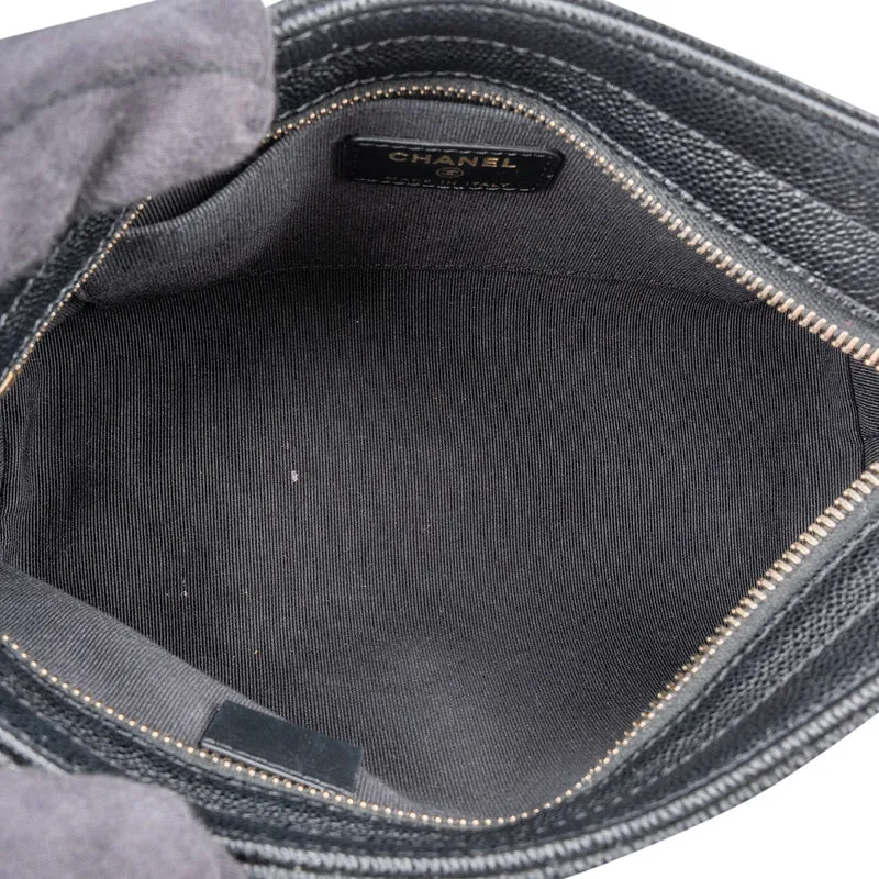 Chanel Quilted Caviar Leather Side Chain Clutch Bag