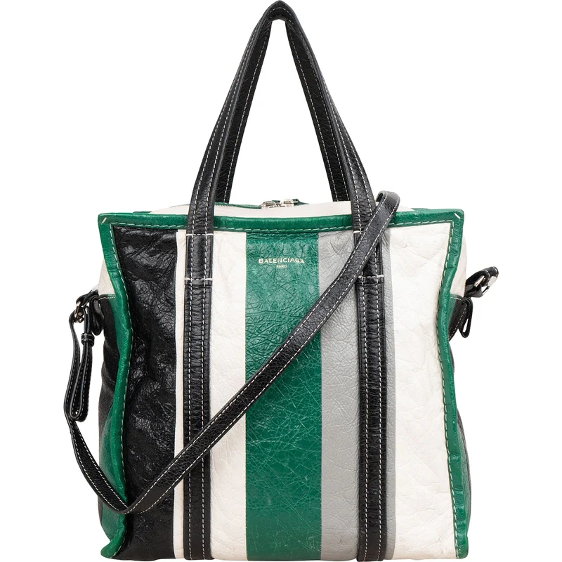 Balenciaga Tricolor Calfskin Leather Bazar Small Tote Crossbody Handbag