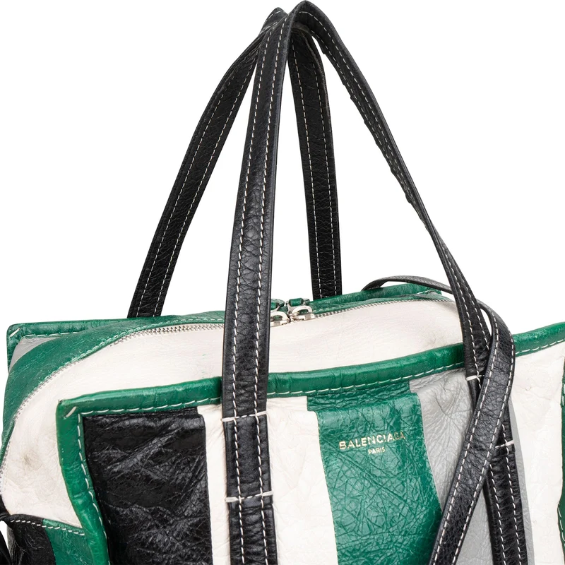 Balenciaga Tricolor Calfskin Leather Bazar Small Tote Crossbody Handbag