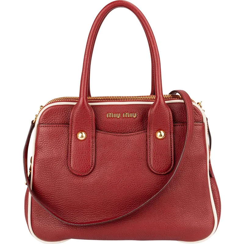 Miu Miu Grained Leather Bicolor Double Pocket Bauletto Handbag