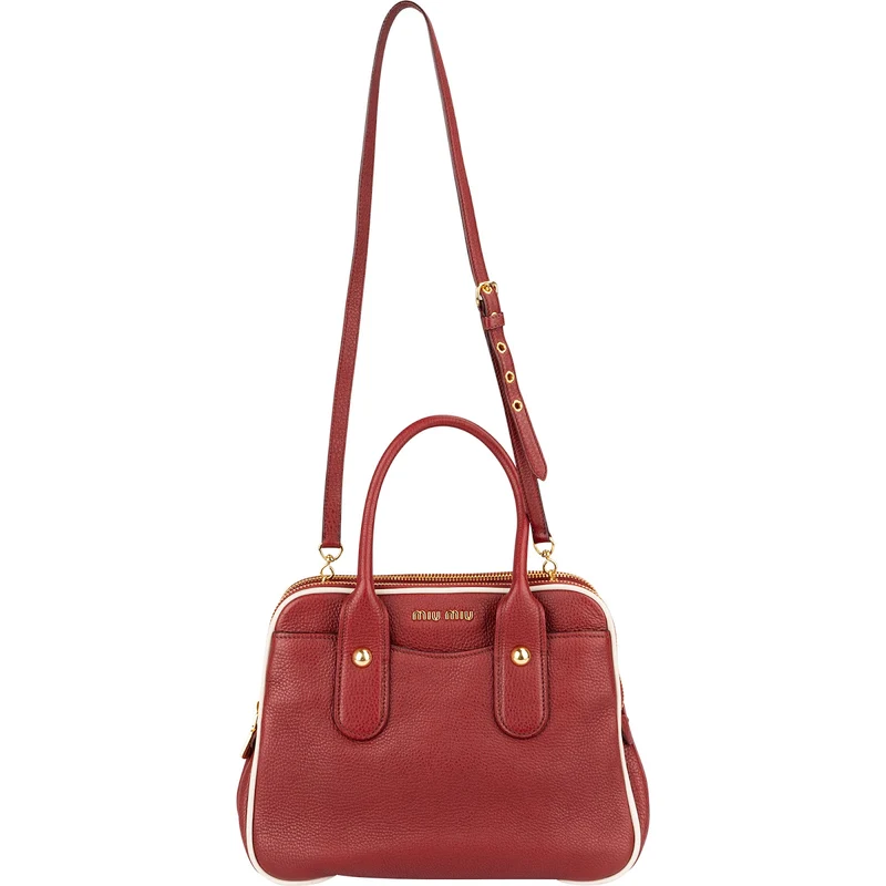 Miu Miu Grained Leather Bicolor Double Pocket Bauletto Handbag