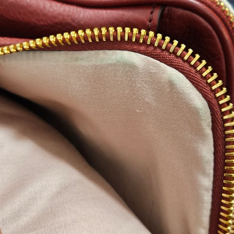 Miu Miu Grained Leather Bicolor Double Pocket Bauletto Handbag