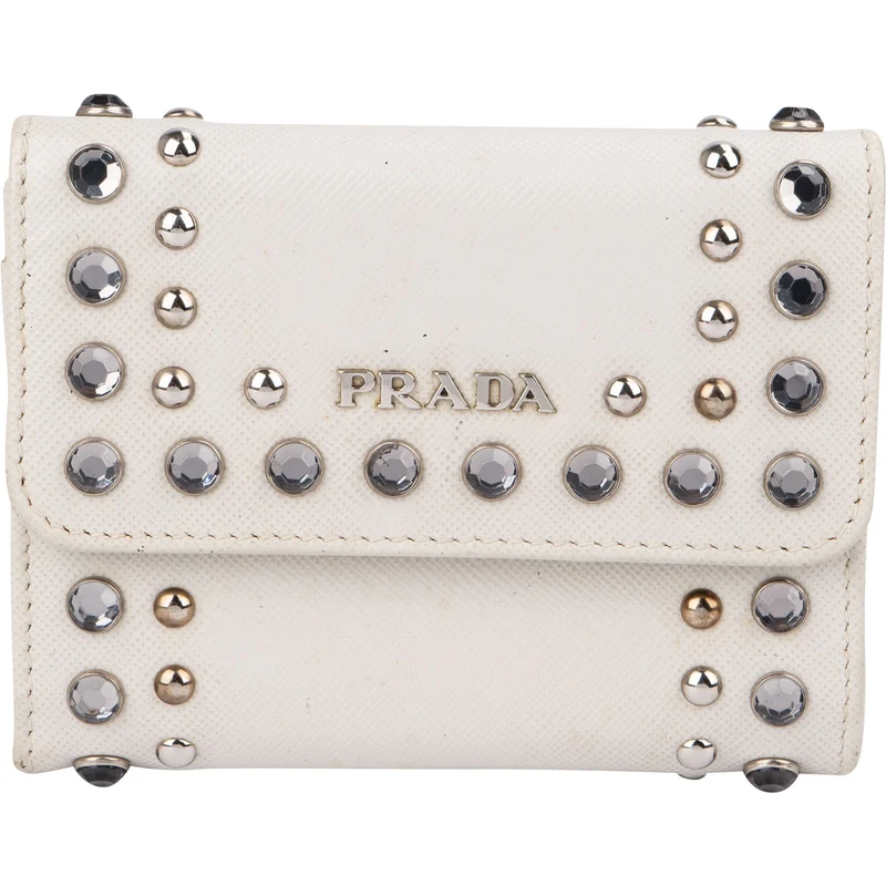 Prada Saffiano Leather Studded Crystal Wallet