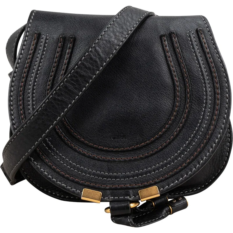 Chloé Black Leather Marcie Small Saddle Crossbody Bag