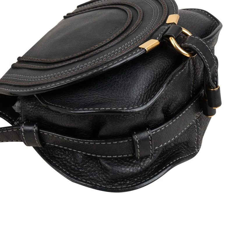 Chloé Black Leather Marcie Small Saddle Crossbody Bag