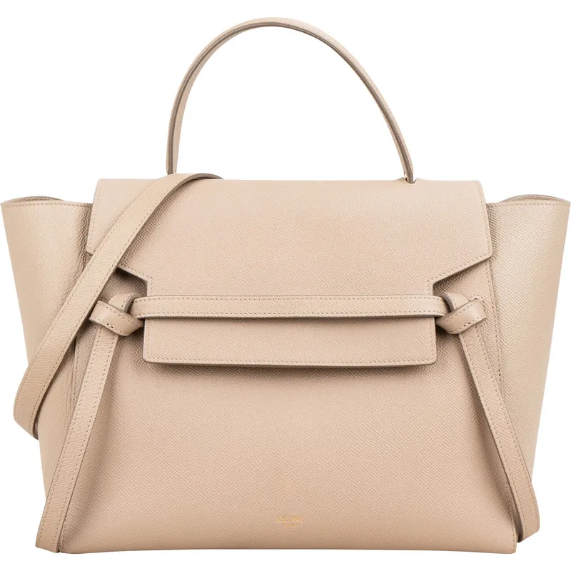 Celine Beige Grained Calfskin Belt Handbag