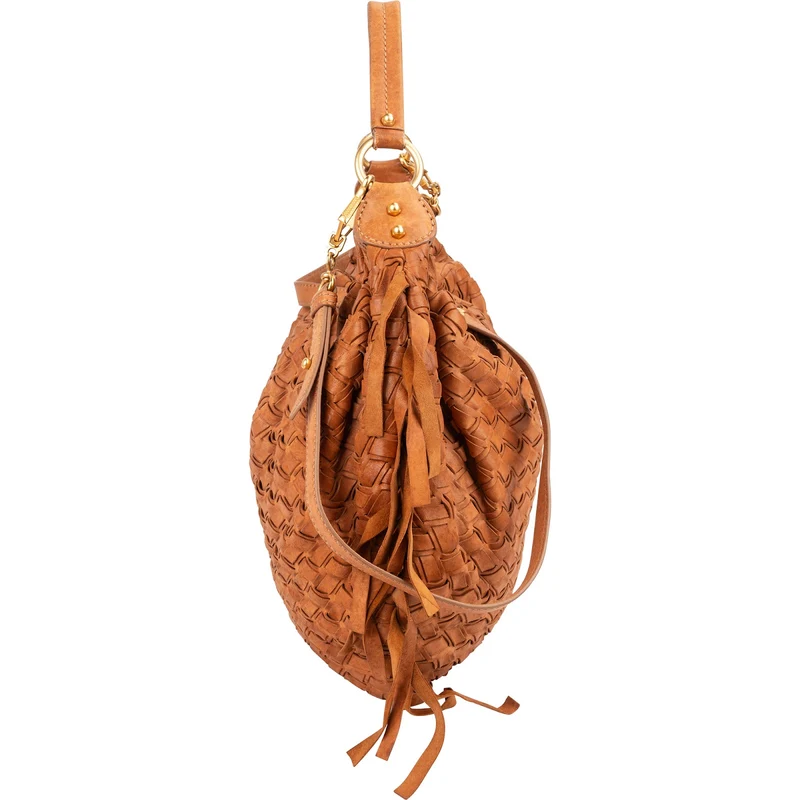 Miu Miu Woven Leather Fringe Hobo Shoulder Bag
