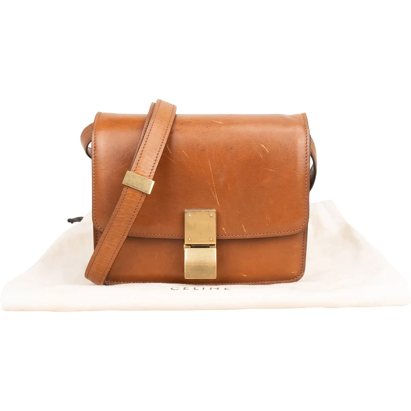 Celine Leather Seesaw Lock Small Classic Box Crossbody Bag