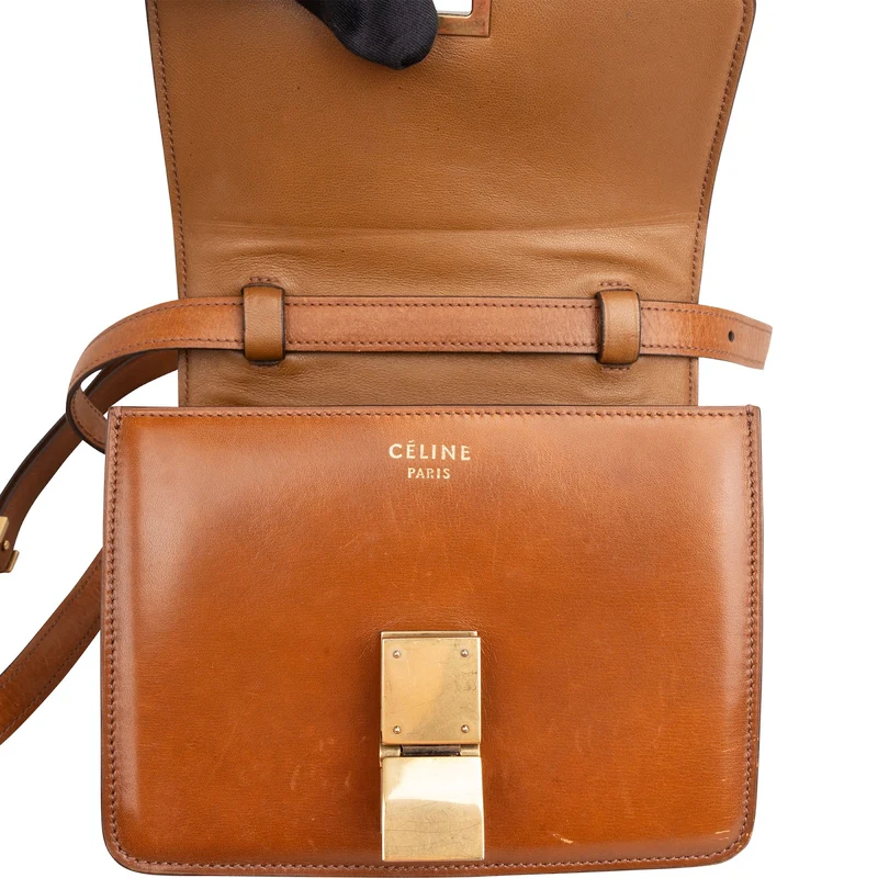 Celine Leather Seesaw Lock Small Classic Box Crossbody Bag