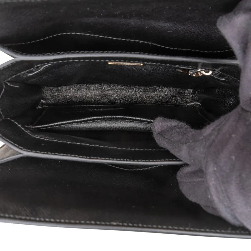 Prada Saffiano Leather Studded Fringe Turnlock Cahier Shoulder Bag