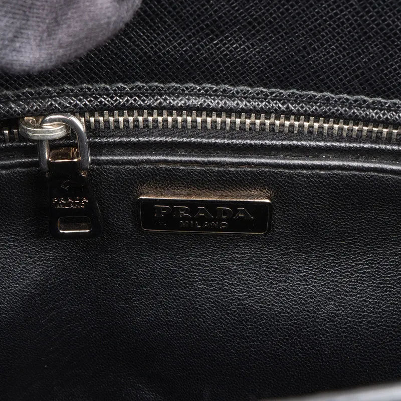 Prada Saffiano Leather Studded Fringe Turnlock Cahier Shoulder Bag
